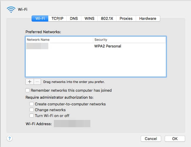 remove wi-fi networks macbook wifi says no ip address 