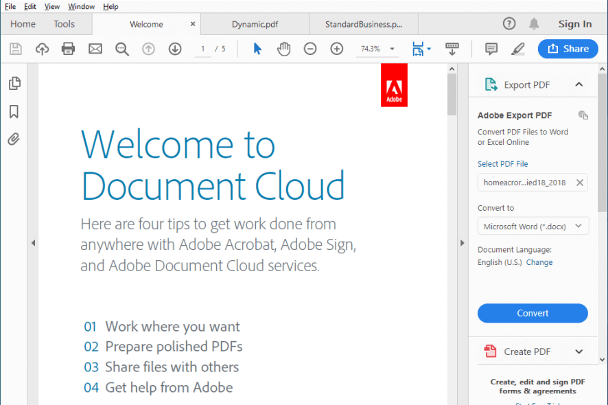 Adobe Acrobat Reader DC interface