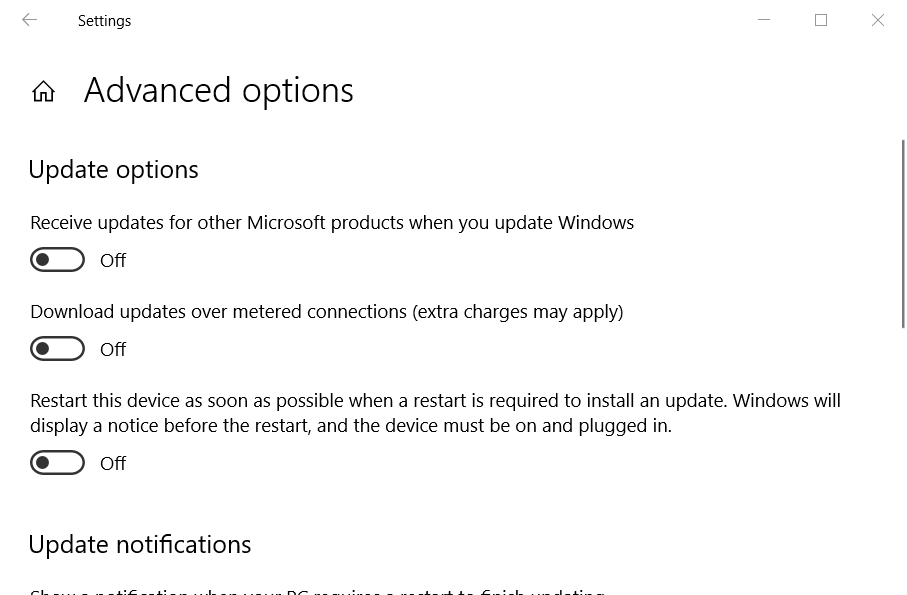 Advanced options Fix Error 0x800700d8 on Windows 10