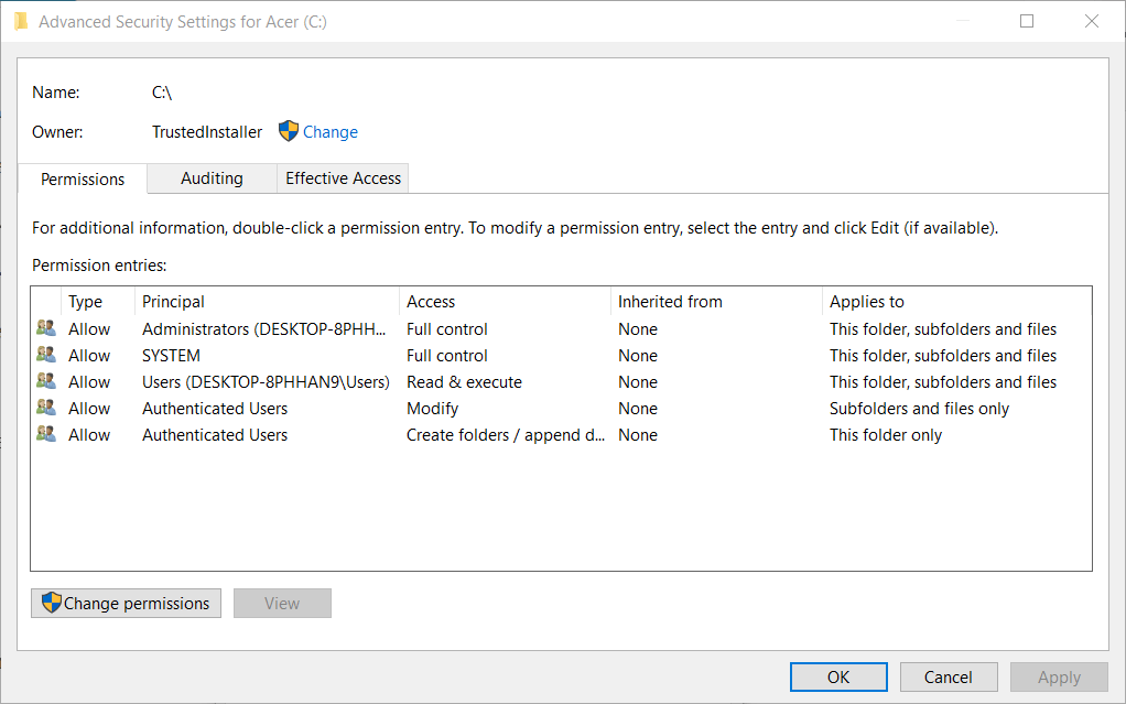 Advanced Security window Error 0x80071771 on Windows 10