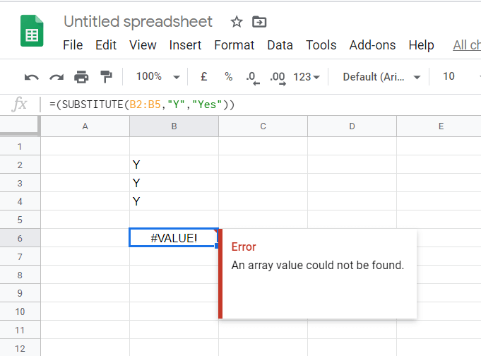 The An array value error an array value could not be found excel