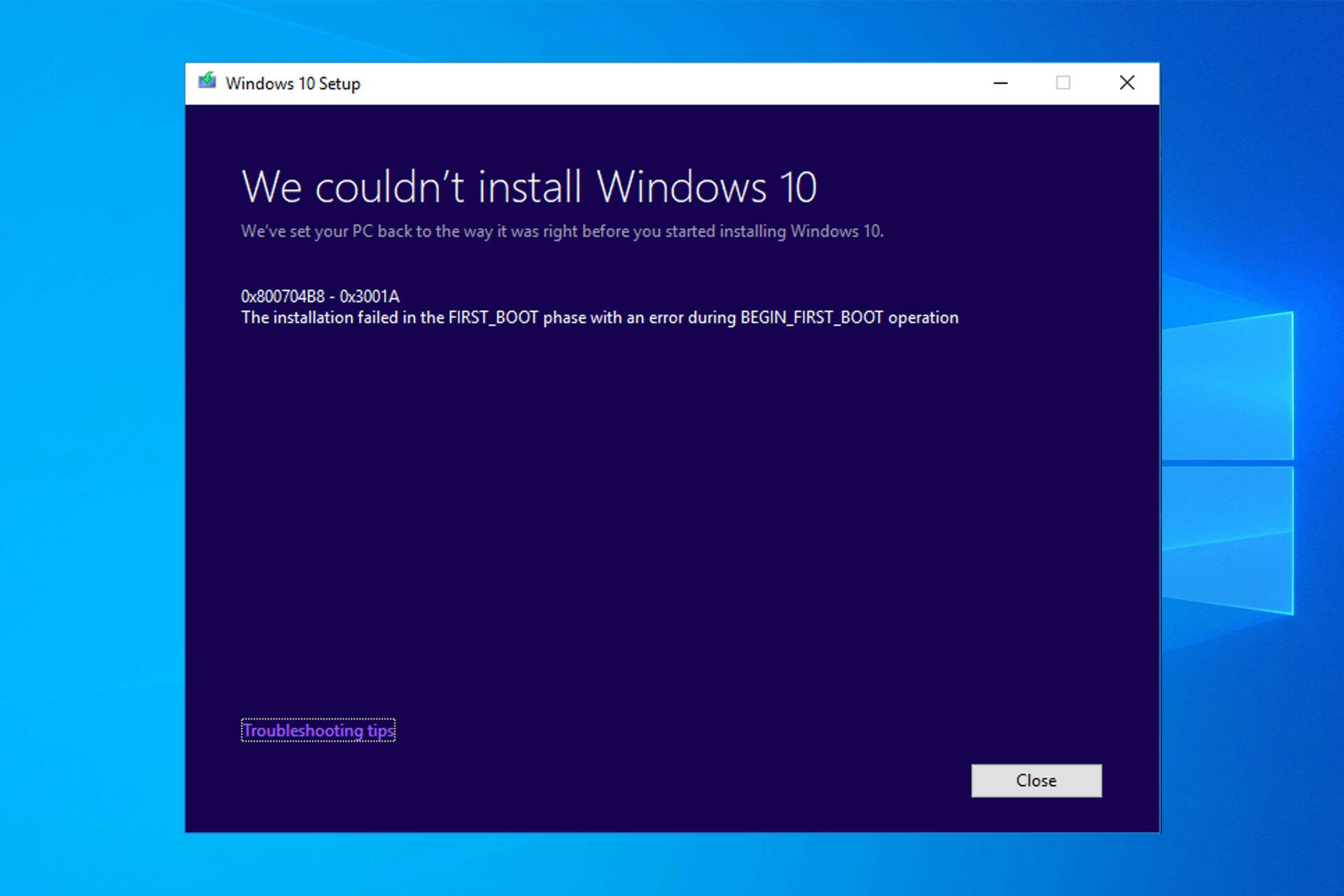 Can’t install Windows 10