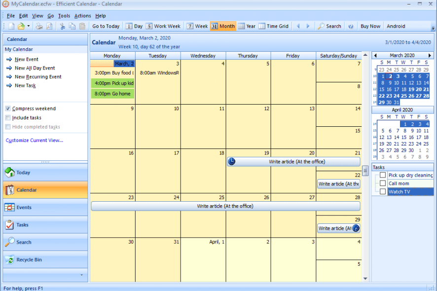 Efficient Calendar interface