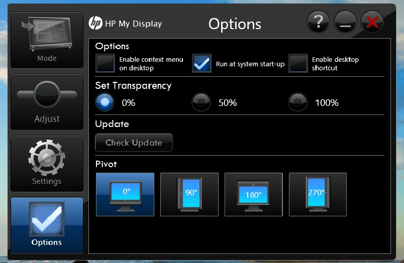 HP My Display options