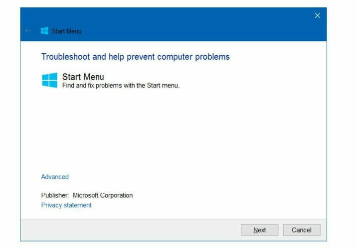 windows 10 start menu troubleshooter