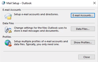 Mail Setup window Outlook Error 0x8004210A on Windows