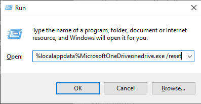 Run dialog box - OneDrive error on shutdown