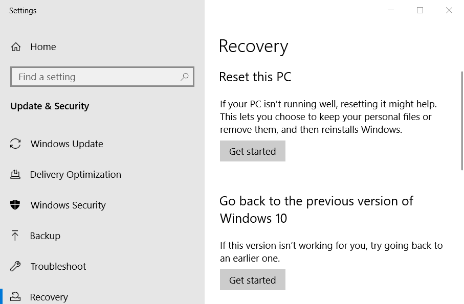 The Recovery tab Fix Windows Update Error 0x8024401f