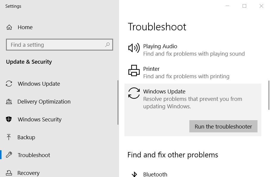 Troubleshoot tab Fix Error 0x800700d8 on Windows 10