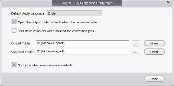 Options of WinX DVD Ripper Platinum