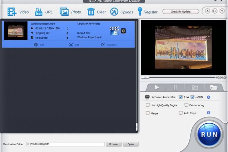 Interface of WinX HD Video Converter Deluxe
