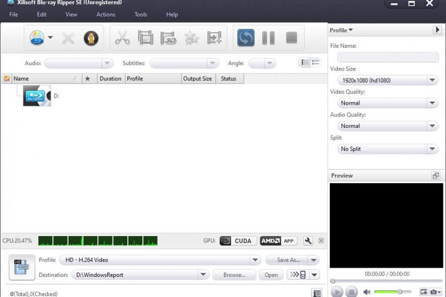 Interface of Xilisoft Blu-ray Ripper SE