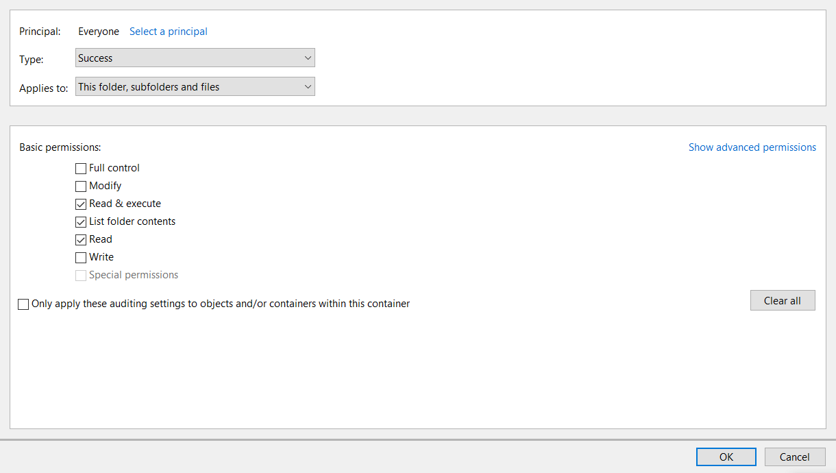 Basic permissions check boxes Error 0x80071771 on Windows 10