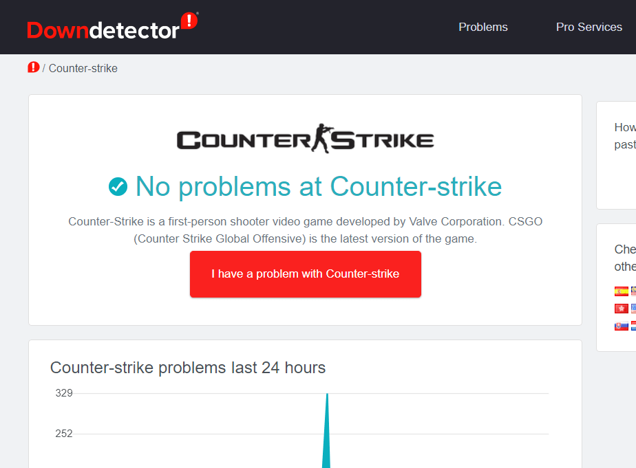 Downdetector page counter strike not connecting to server