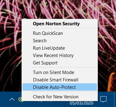 Context menu for Norton Security Fix Windows Update Error 0x8024401f