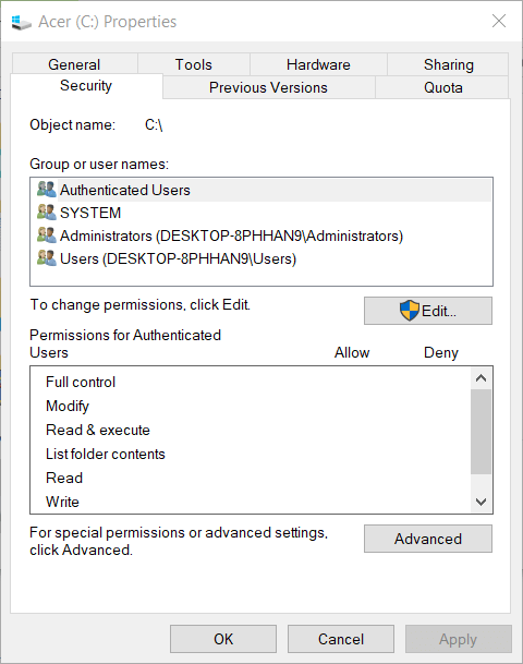 Drive Properties window Error 0x80071771 on Windows 10