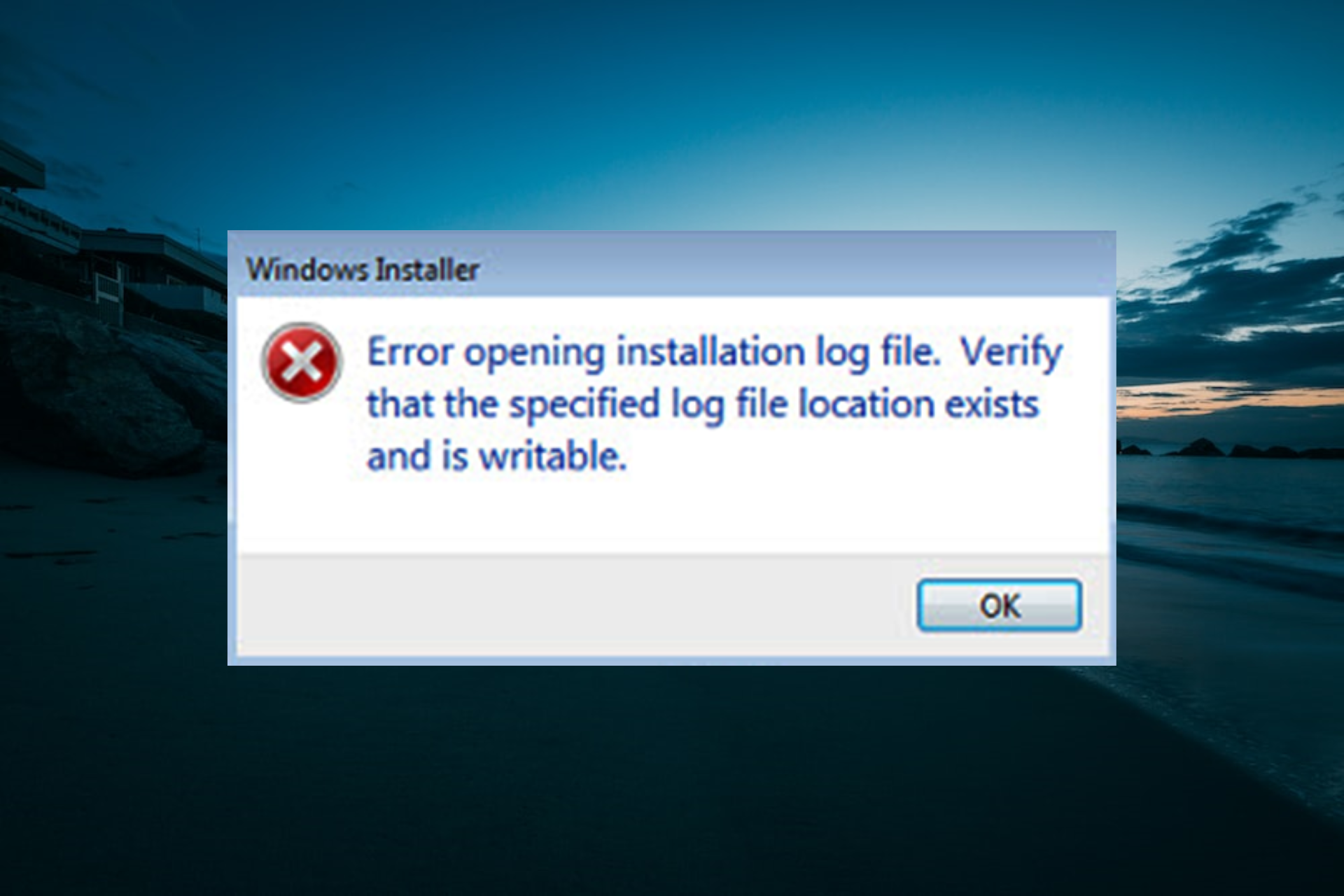 error opening installation log file