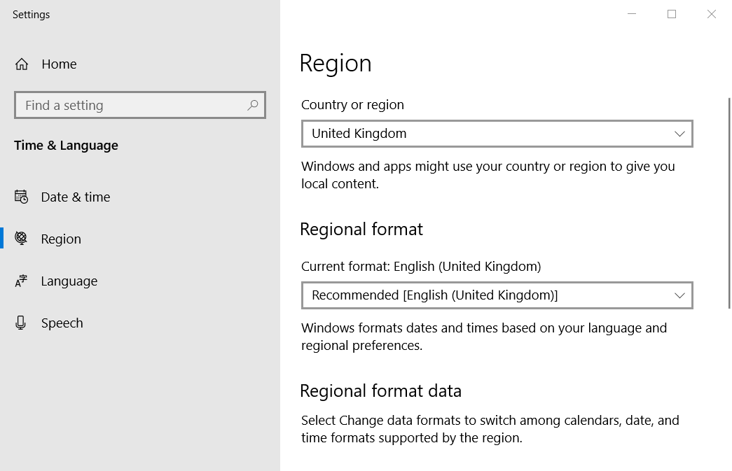 Region settings Windows Update Error 0xc190011f