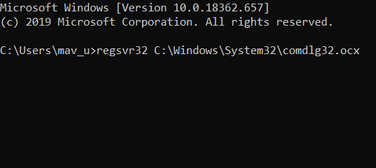 regsver32 command for 32-bit Windows error comdlg32.ocx windows 10