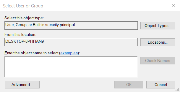 Select User or Group window Error 0x80090016 on Windows 10