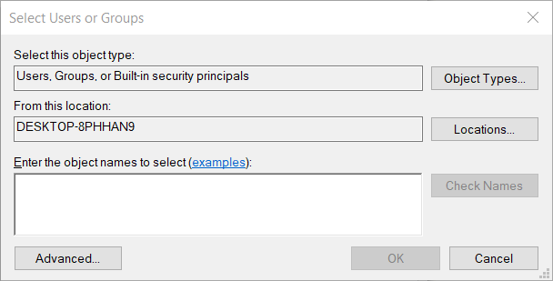 Select Users or Groups window Error 0x80071771 on Windows 10