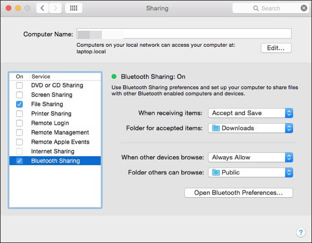 sharing settings how to make macbook bluetooth not discoverable