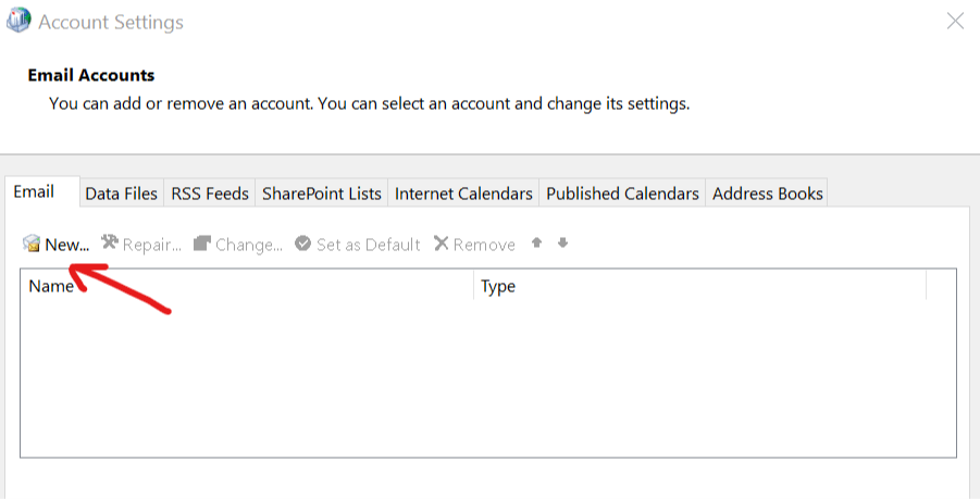Account Settings window Outlook Error 0x8004210B on Windows