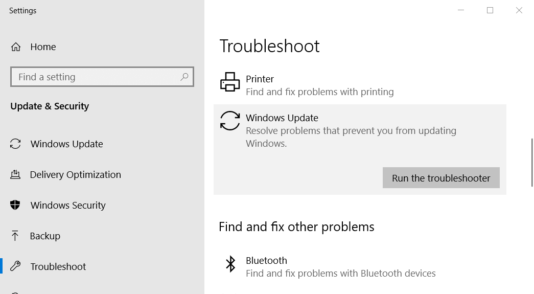 Troubleshoot tab Windows Update Error 0x8024000b on Windows 10