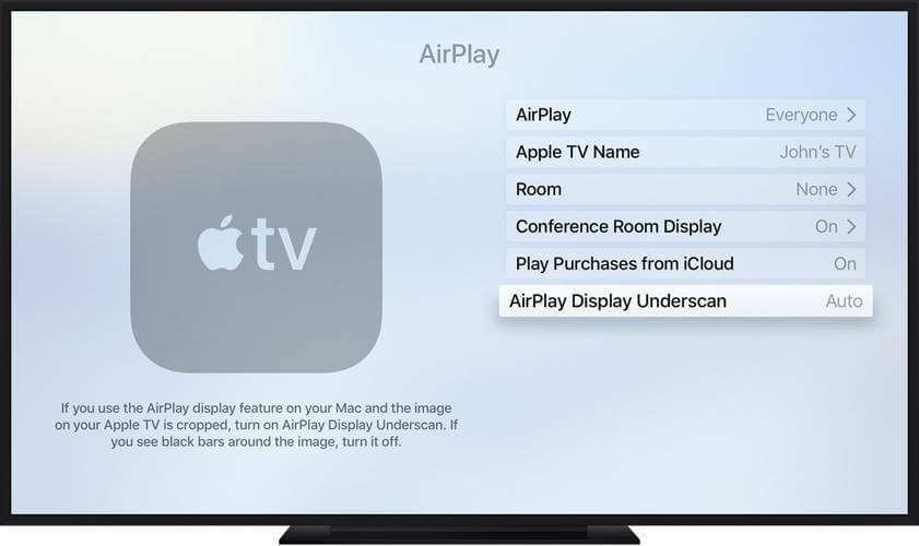 airplay is not full screen airplay underscan