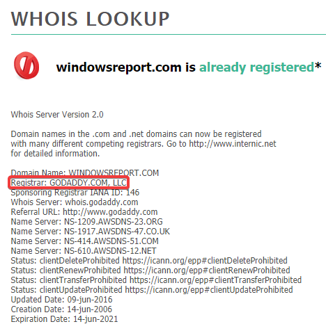 Find domain name registrar