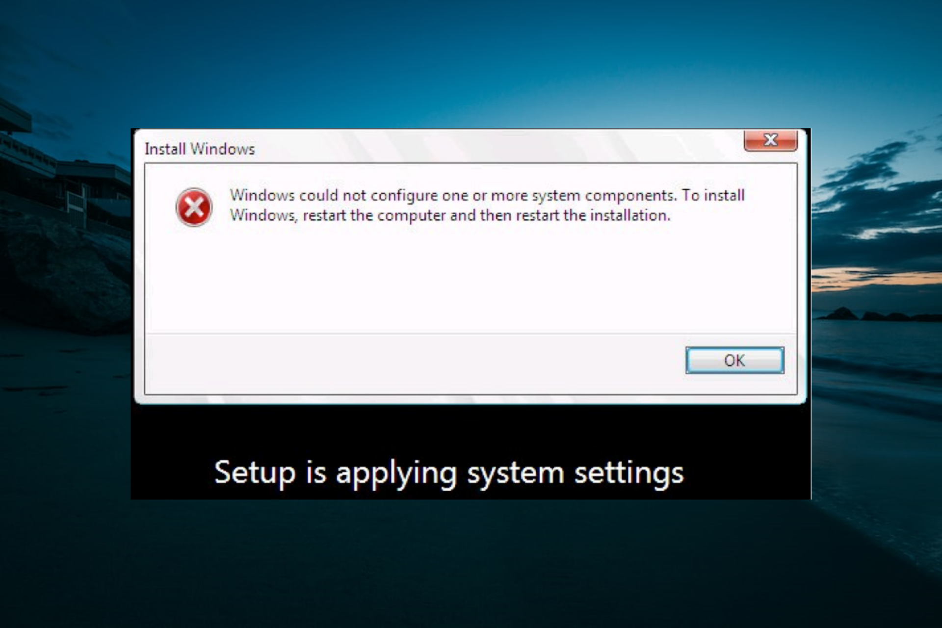 windows could not configure one or more system components