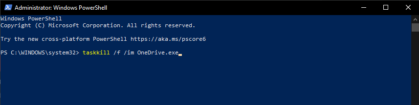 Close OneDrive command PowerShell - OneDrive error 0x8004ded7