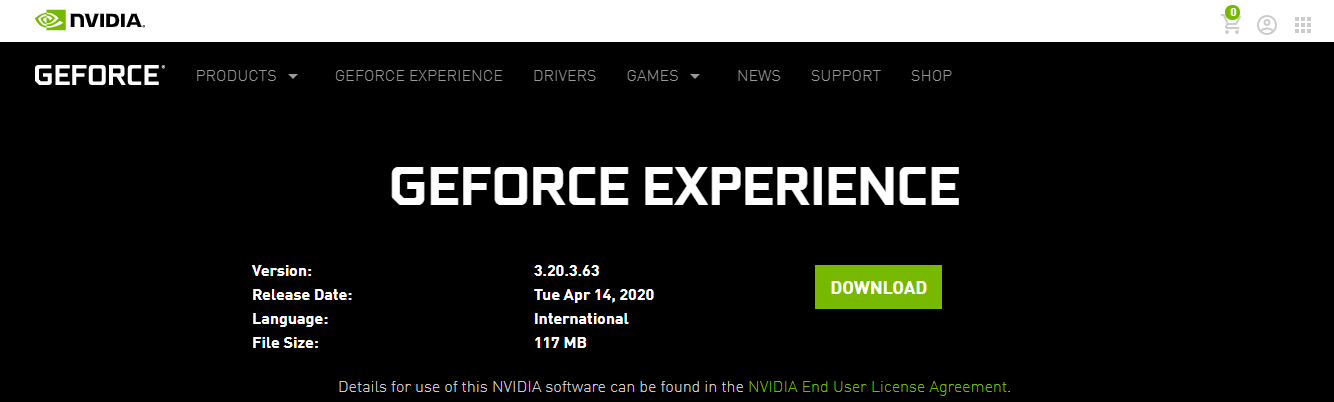 Download GeForce Experience - Download page