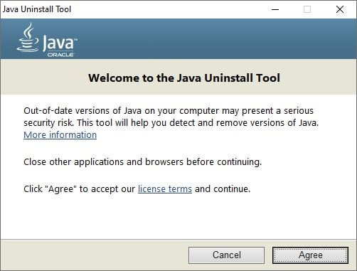 Java Uninstall Tool interface