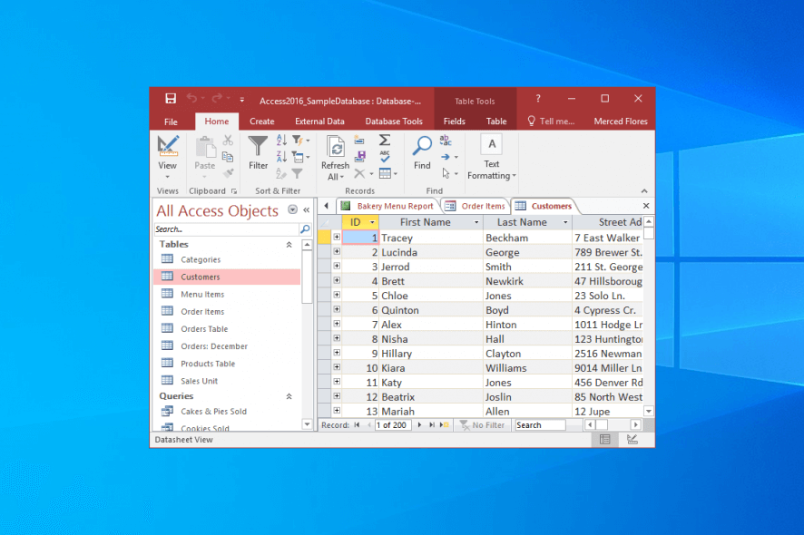 The interface of Microsoft Access 2016