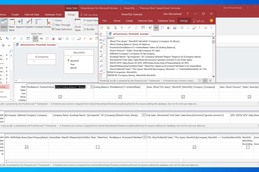 The interface of Microsoft Access 2019