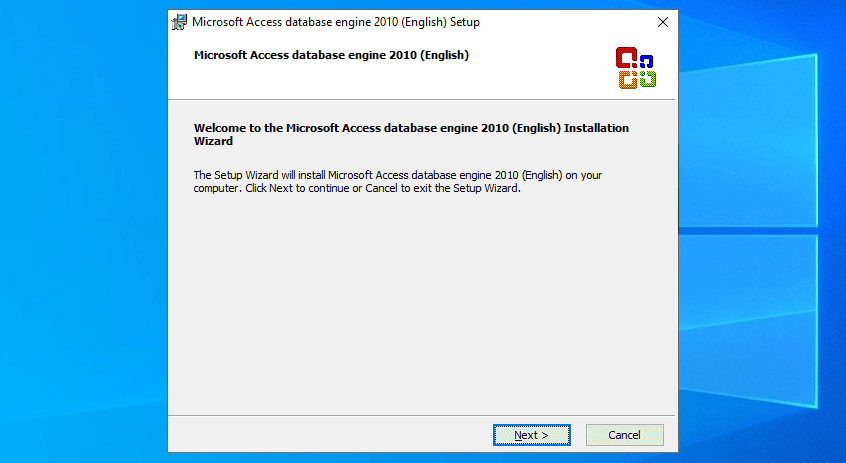 The setup of Microsoft Access Database Engine 2010