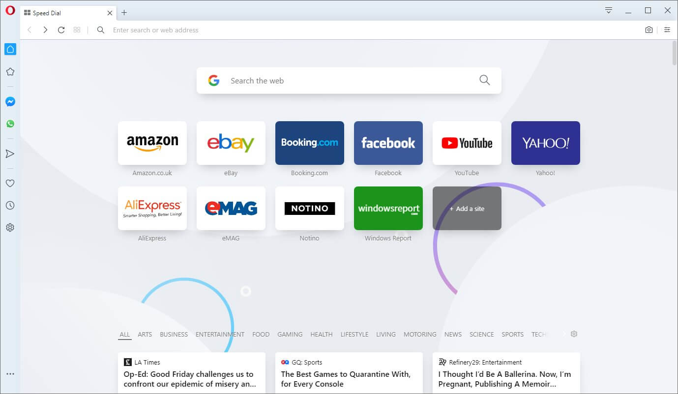 Interface of Opera Browser