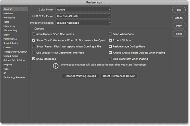 check out Photoshop Preferences