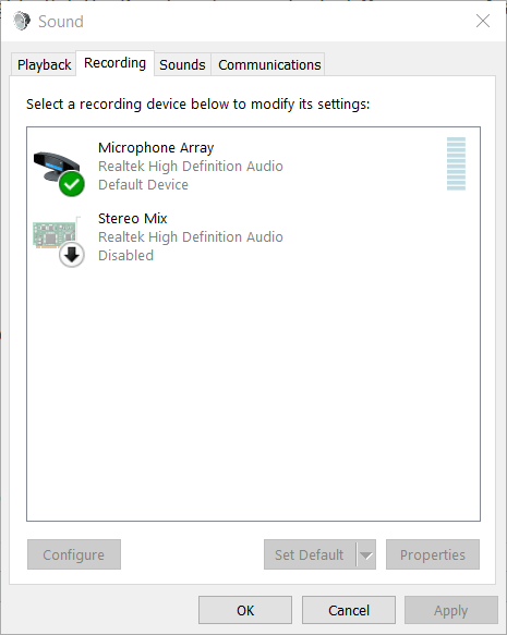 Recording tab the wizard could not start microphone windows 10