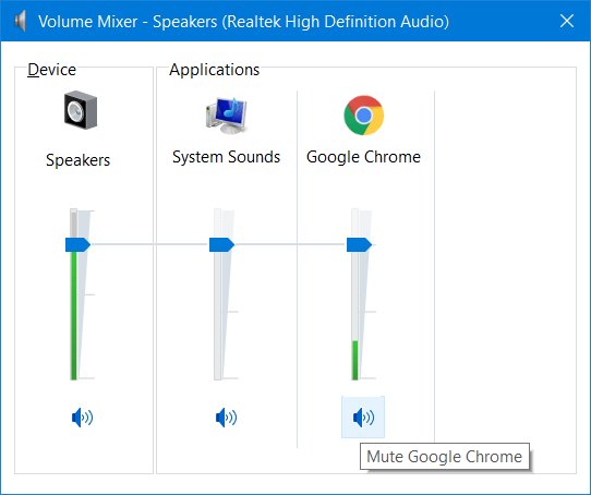 Volume Mixer window sound not working