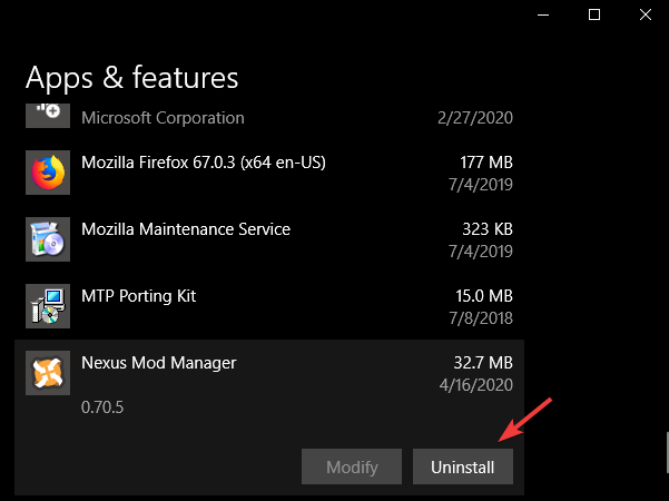 uninstalling nexus mod manager