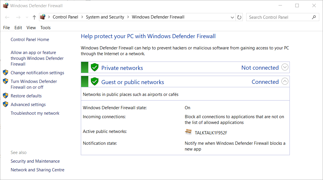 The Windows Defender Firewall applet ffxiv unable to complete version check / update