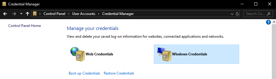 Windows credentials - OneDrive 0x8004deb2