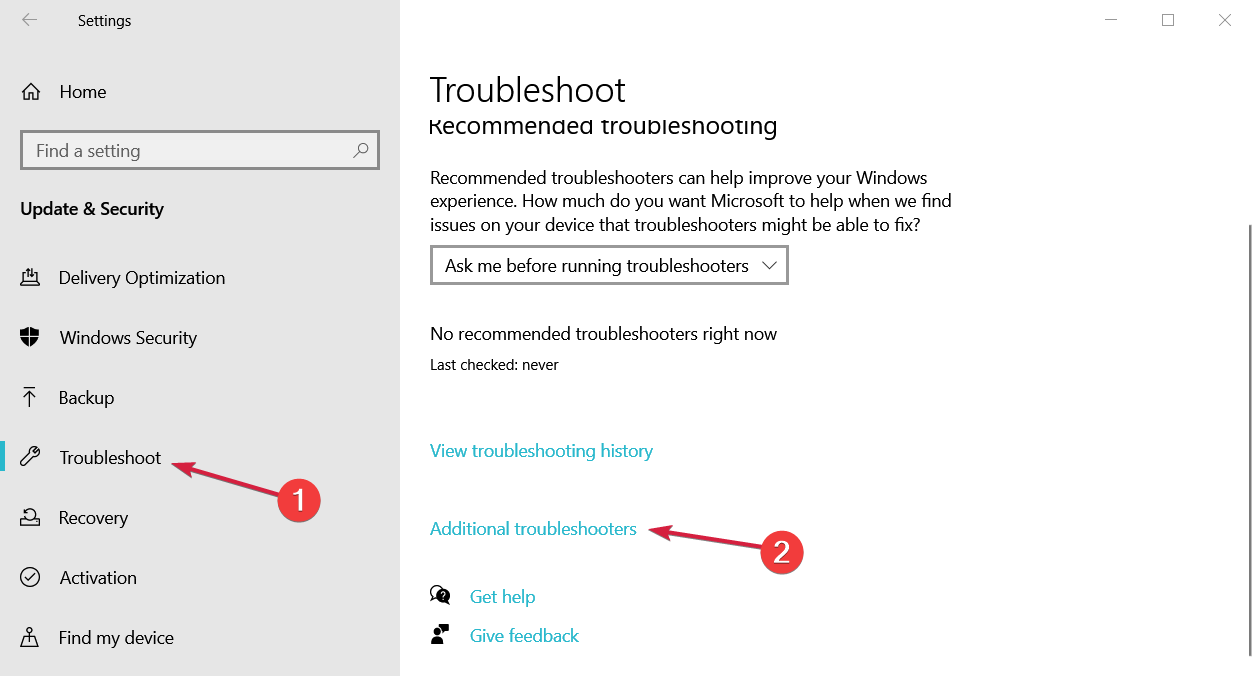additional troubleshooters w10