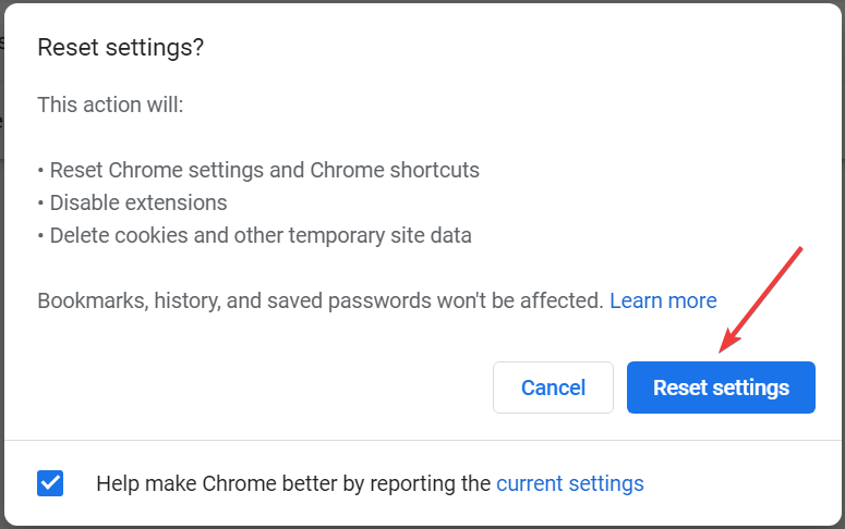 Reset settings to fix chrome takes forever to open