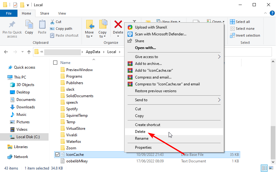 delete fix corrupted icons and shortcuts windows 10