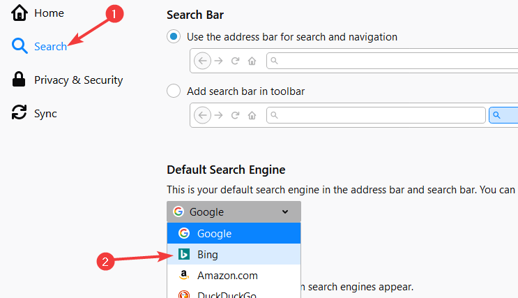 default search engine firefox bing browser