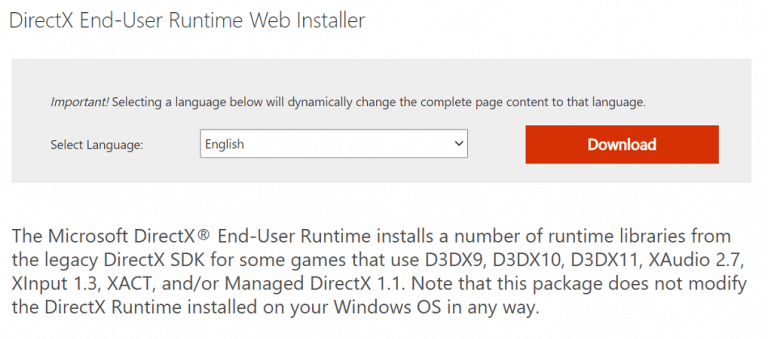 directx end user runtime web installer 2020
