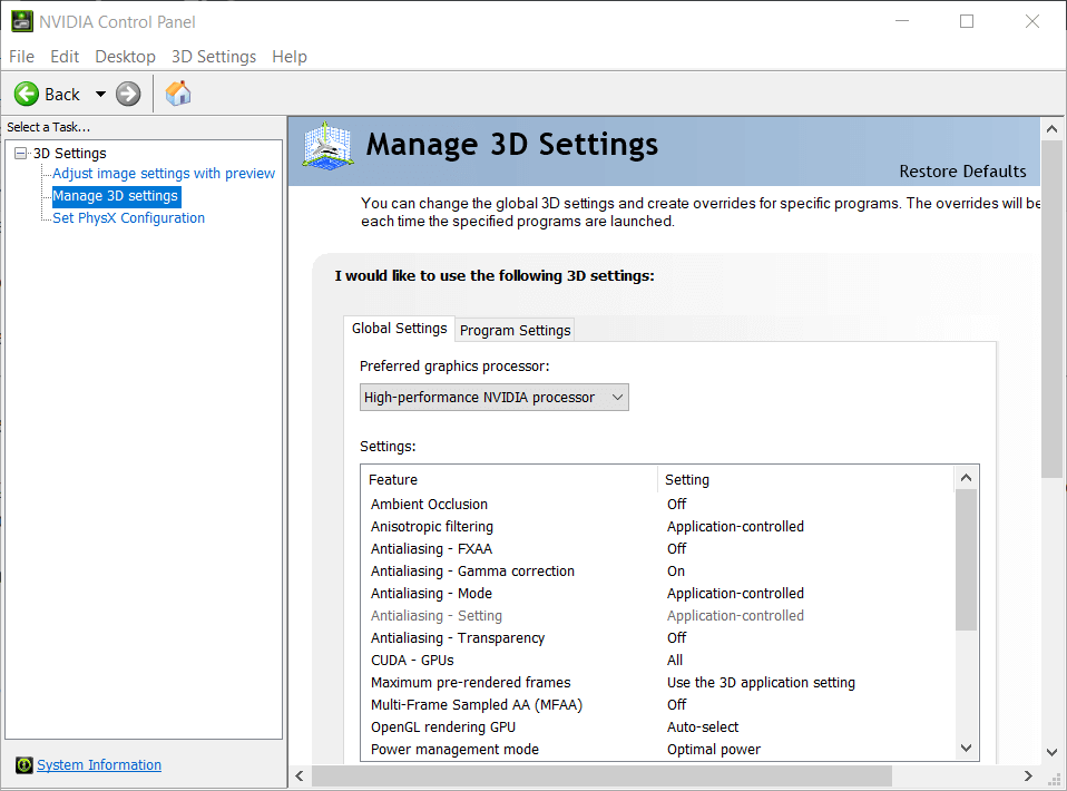 Manage 3D Settings World of Warcraft was unable to start up 3D acceleration